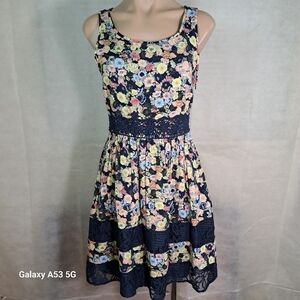 Lauren Conrad Navy Blue Floral Sleeveless Dress Women's Size 2